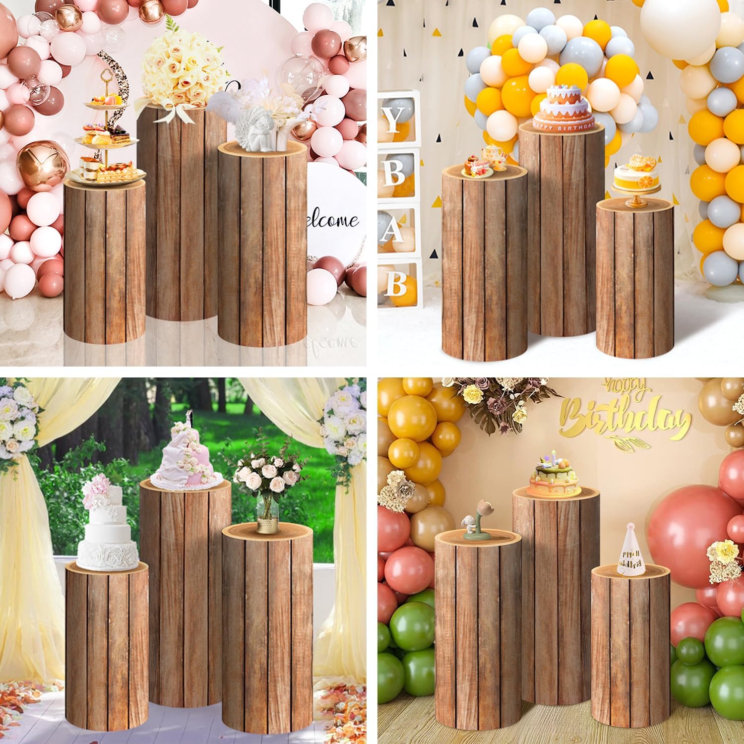 SaitiMade Set of 3 Wood Cylinder Stand Covers