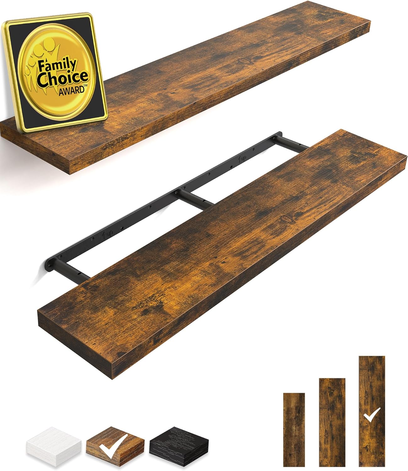 BAYKA Floating Shelves 48 Inch Rustic Wood Wall Mounted Set of 2