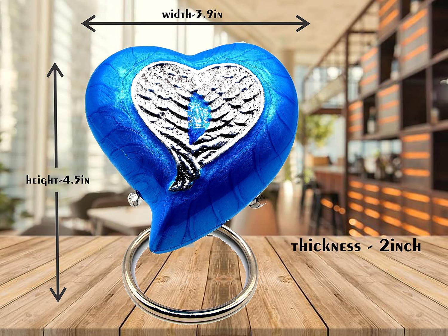 Handcrafted Heart Urn with Angel Wings for Human Ashes