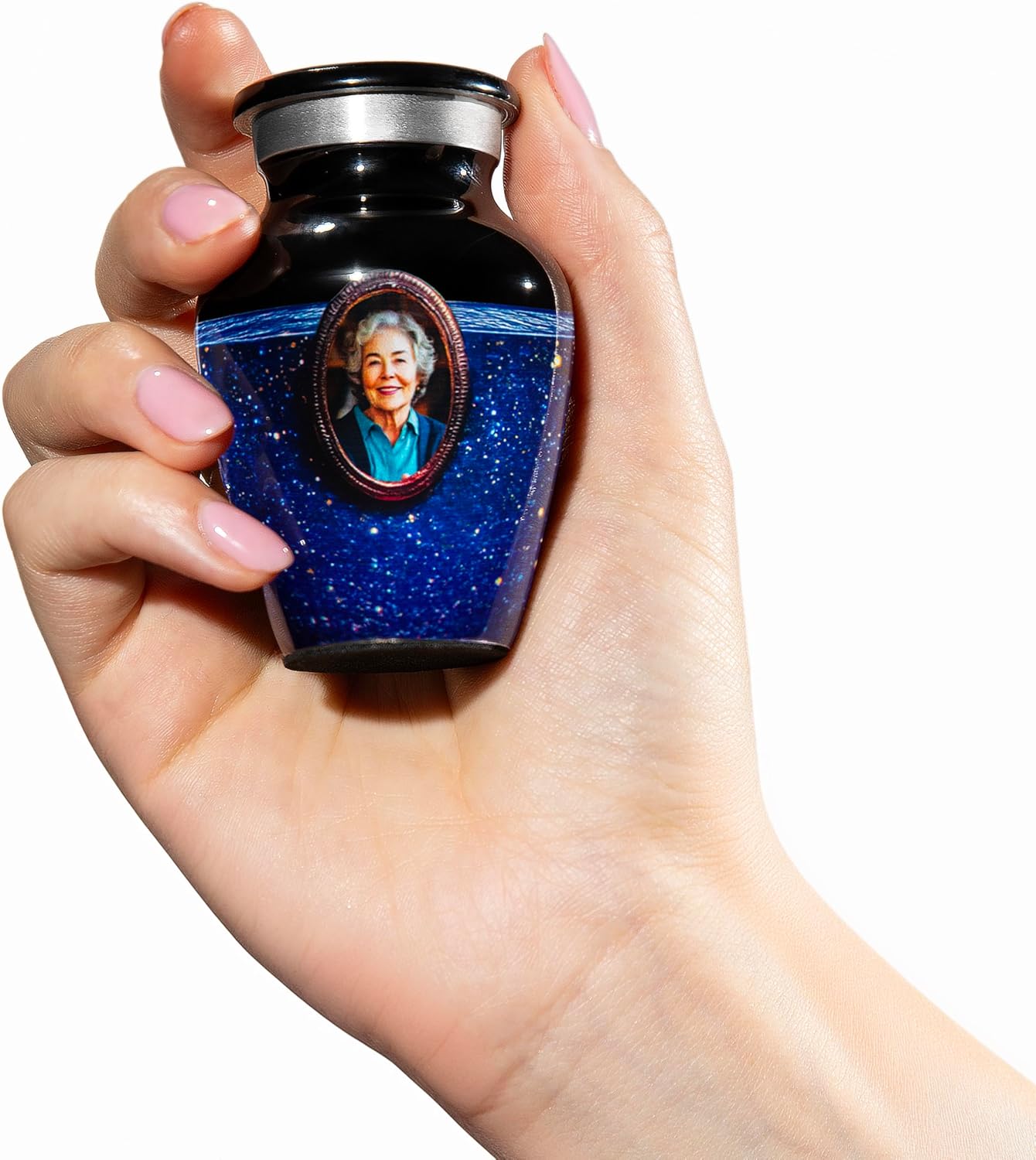 Blue Galaxy Photo Urn for Human Ashes - Personalized Cremation Keepsake