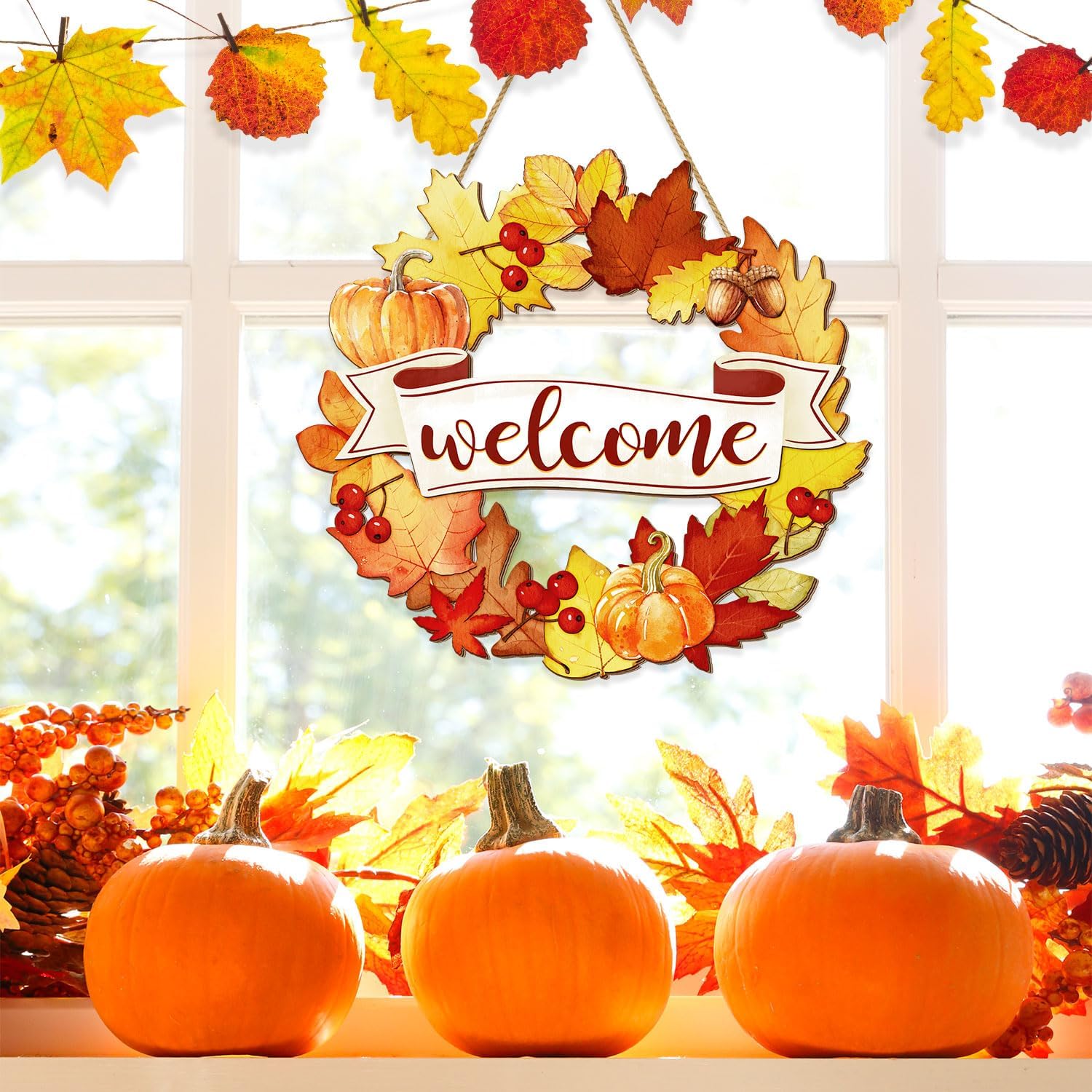 Fall Wood Wreath Front Door Sign Decor