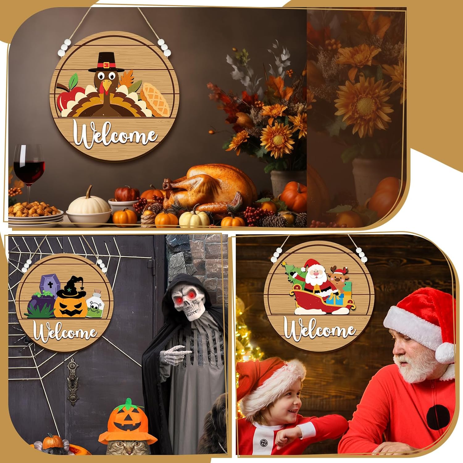 Sintuff Seasonal Welcome Sign with Interchangeable Decorations