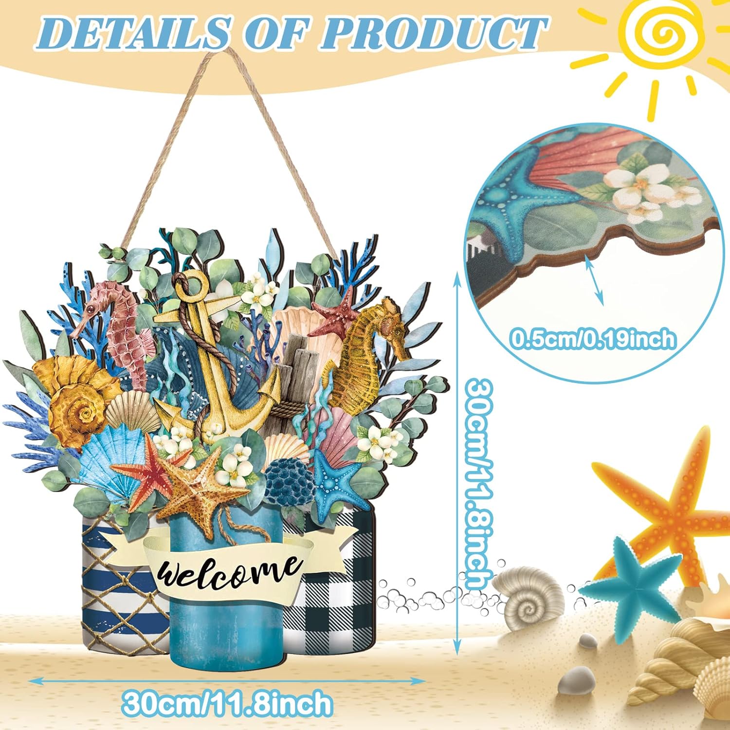Shellwei 12 Inch Summer Welcome Door Sign