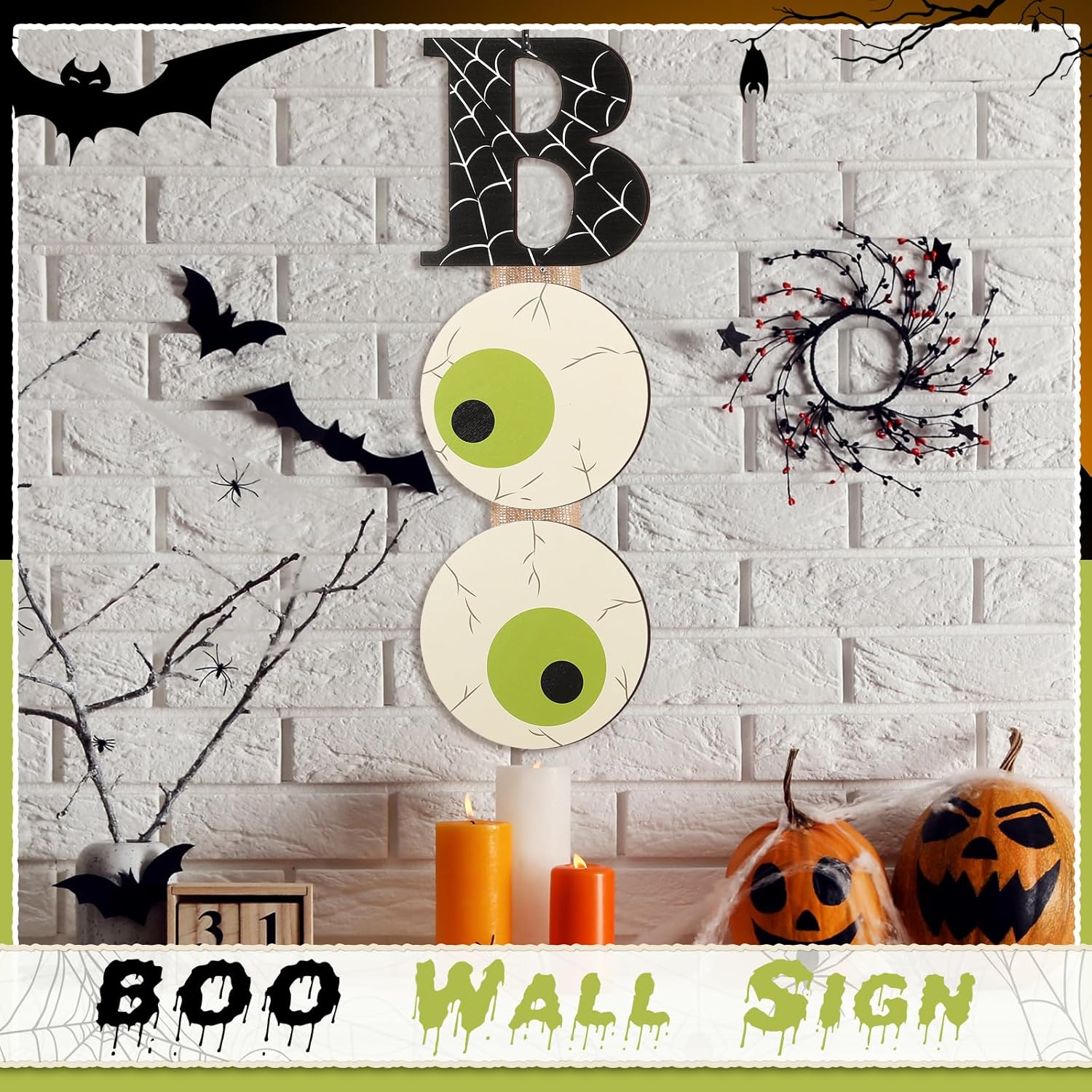Halloween Boo Door Sign 25x8 Inch Wooden Decor Set