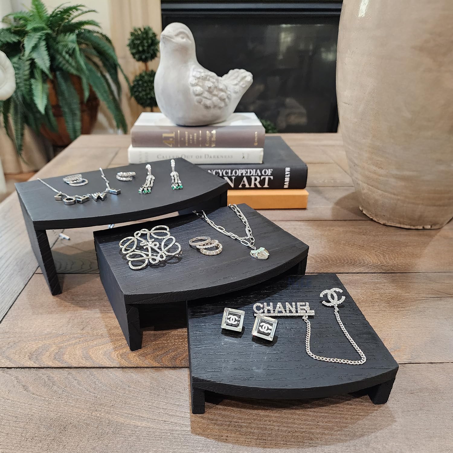 MOOCA 3-Piece Wooden Jewelry Display Risers - Black