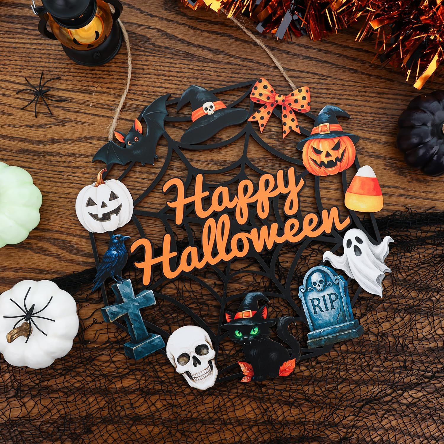 Halloween Wooden Ghost Door Wreath Sign