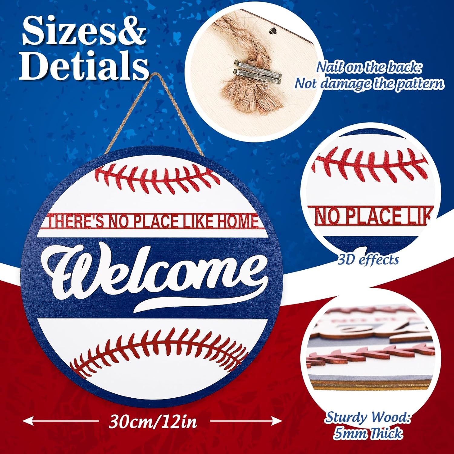 3D Baseball Welcome Door Sign Wooden Hanging Decor