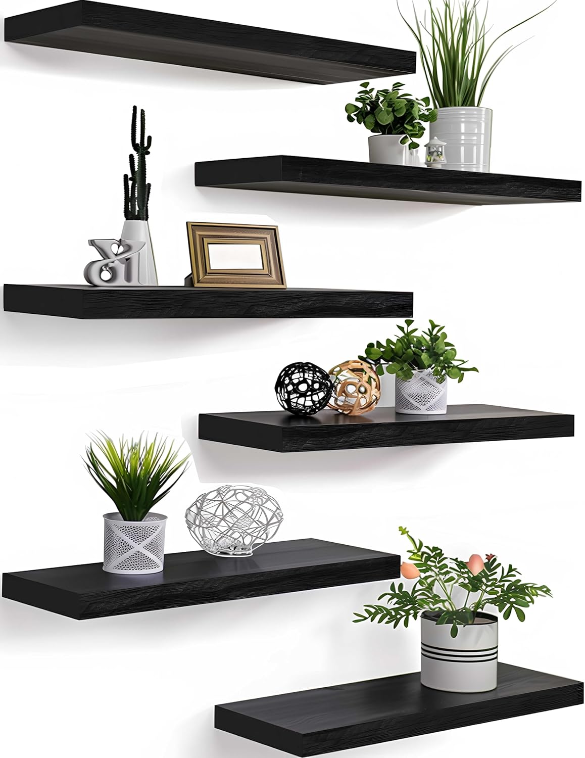 PHPH Wood Floating Shelves Set of 6 Black 17 Inch