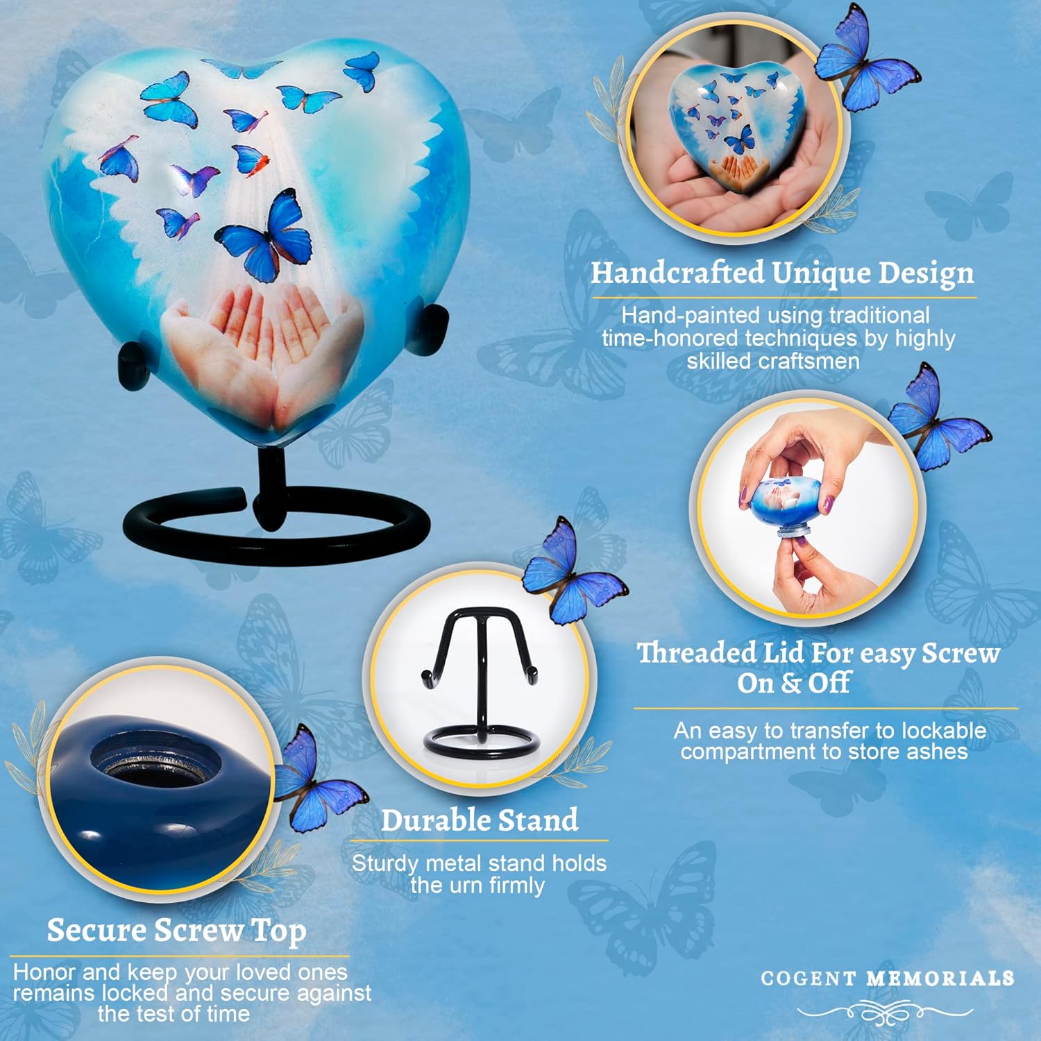 Heart Shaped Butterfly Urn for Human Ashes - Elegant and Durable