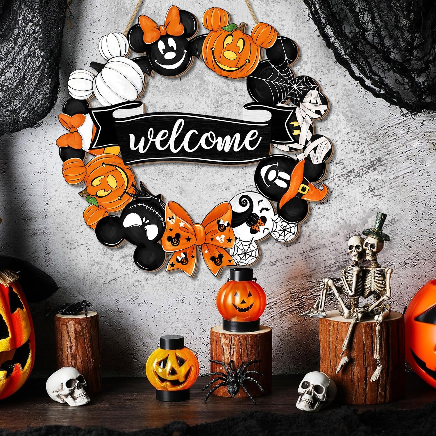 Cute Halloween Mouse Wreath Door Welcome Sign