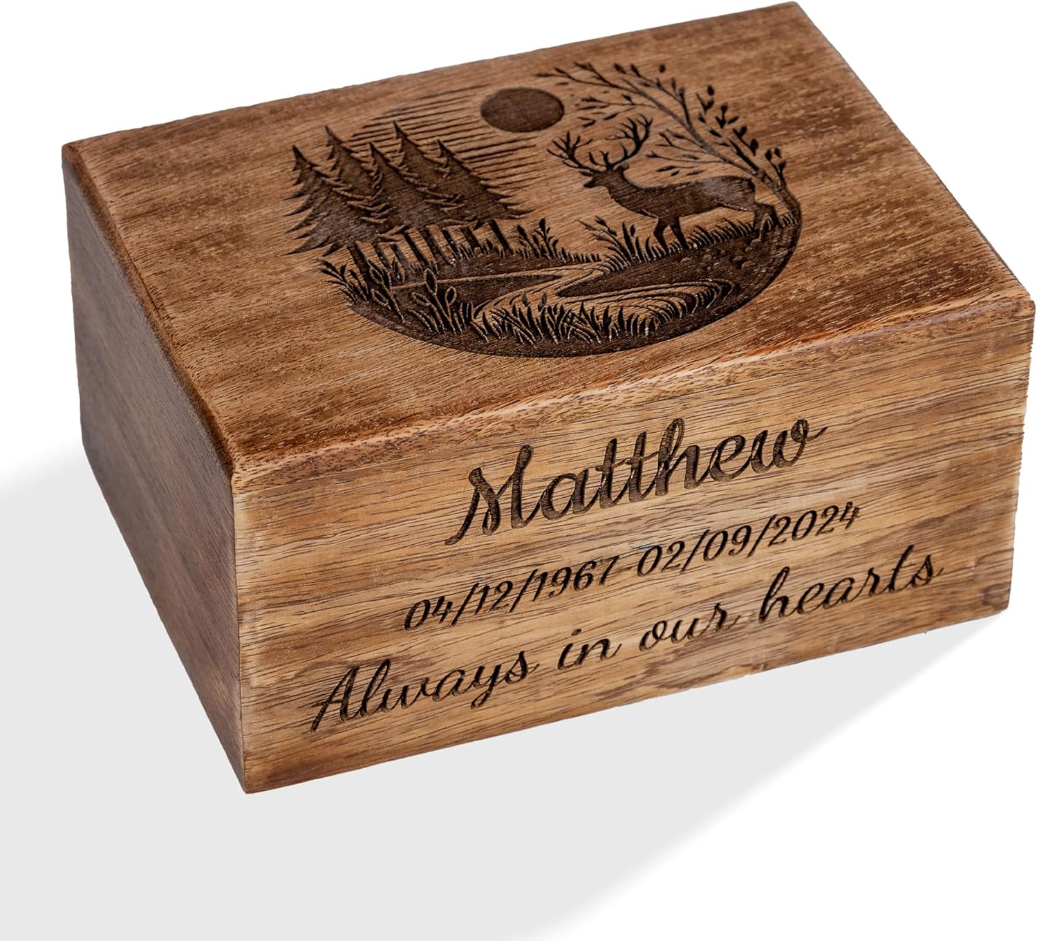 Mango Wood Cremation Urn with Deer Engraving