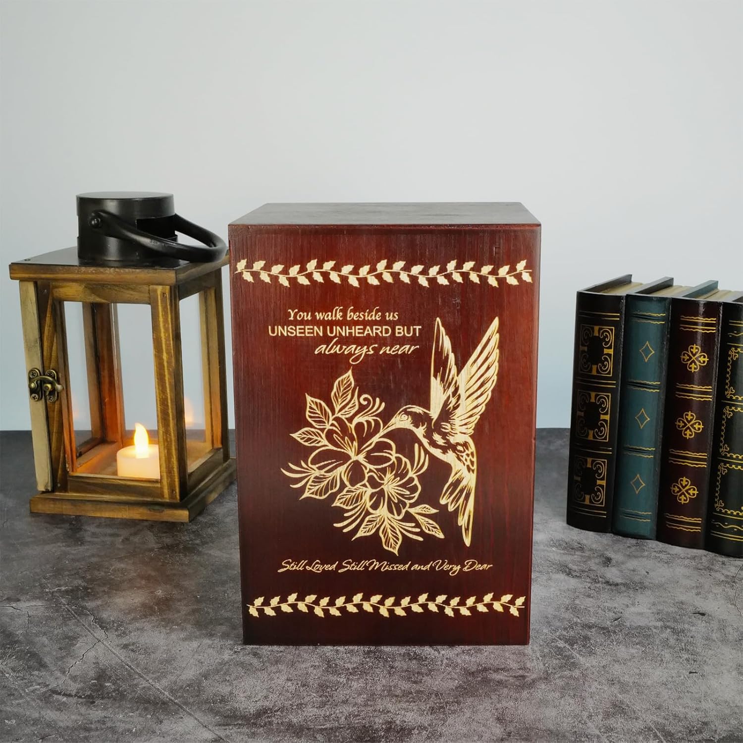 Wooden Cremation Urn with Hummingbird Design Eco-Friendly and Elegant