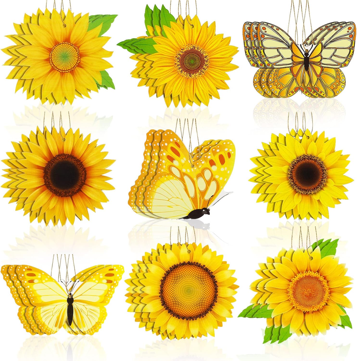 Amyhill 27 Pcs Sunflower Butterfly Wooden Hanging Ornaments Set