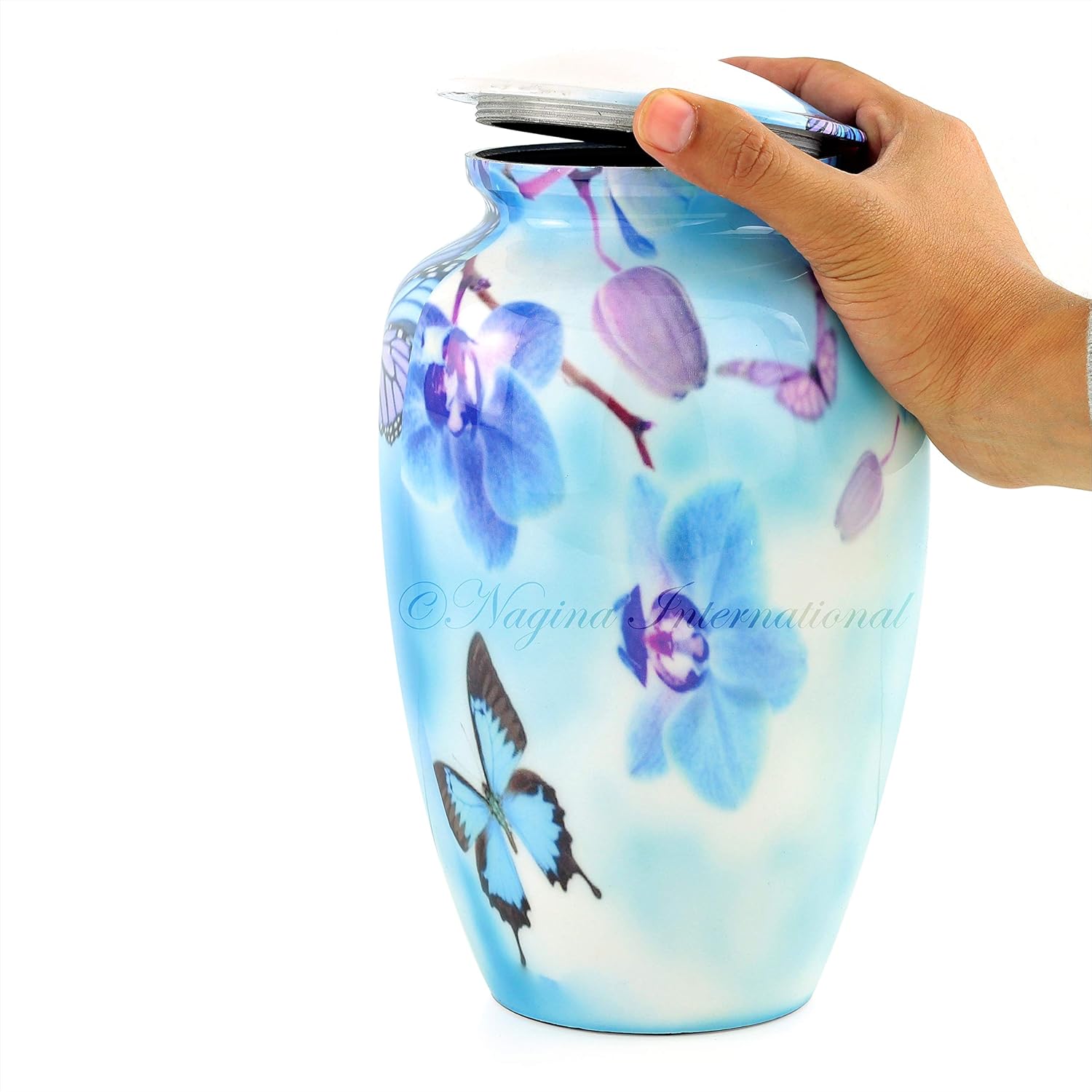10 Inch Large Metal Classic Orchid Blue Urn