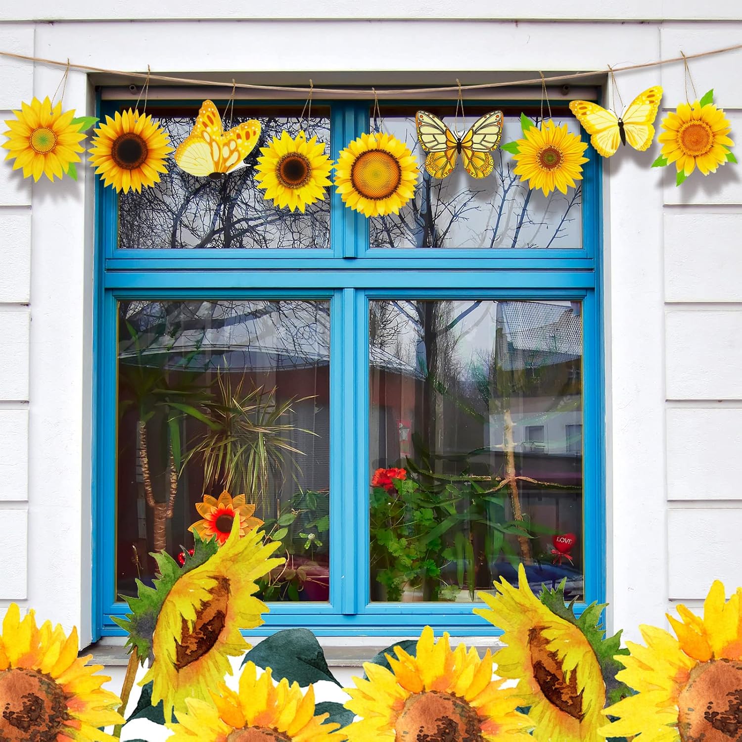 Amyhill 27 Pcs Sunflower Butterfly Wooden Hanging Ornaments Set