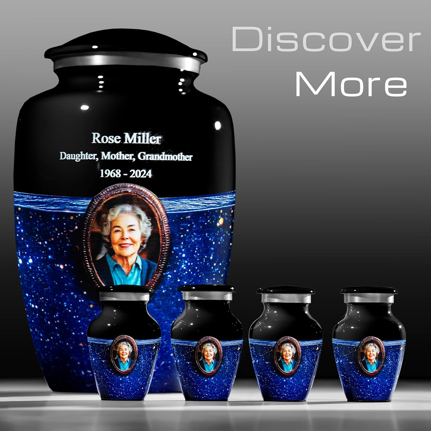 Blue Galaxy Photo Urn for Human Ashes - Personalized Cremation Keepsake