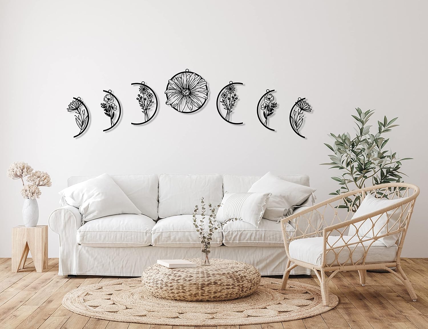 Moon Flower Metal Art Wall Sculpture Black