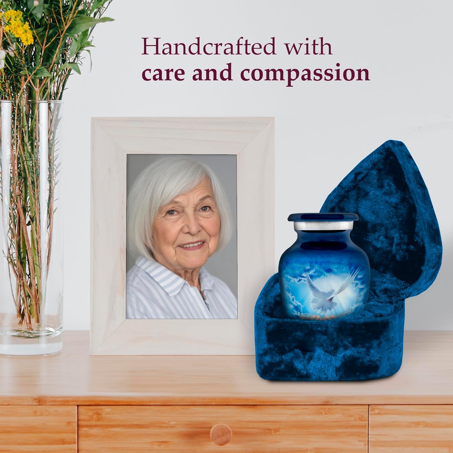 Trupoint Memorials Small Blue Dove Urn with Velvet Heart Box