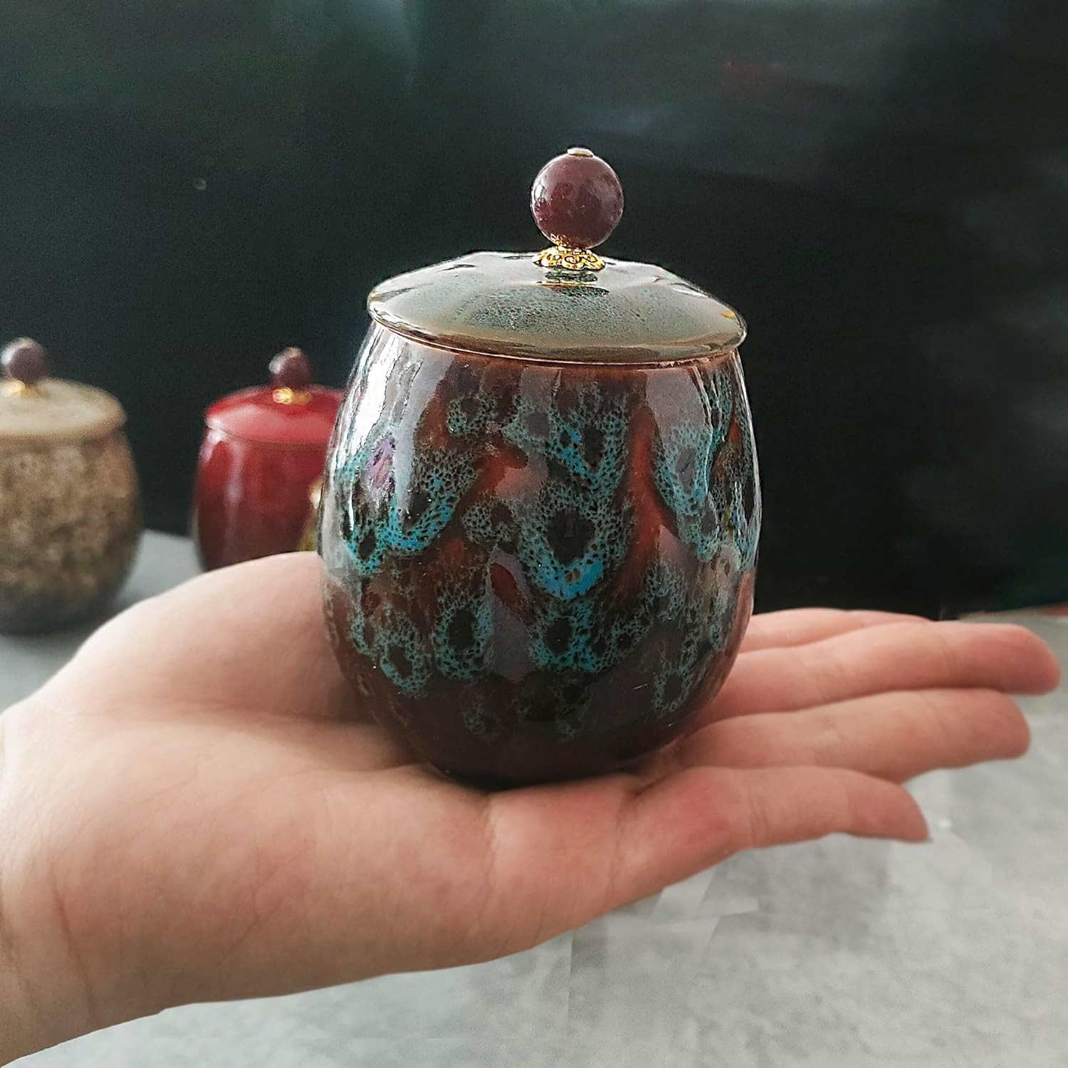 Small Ceramic Urn for Human Female Cremation Blue