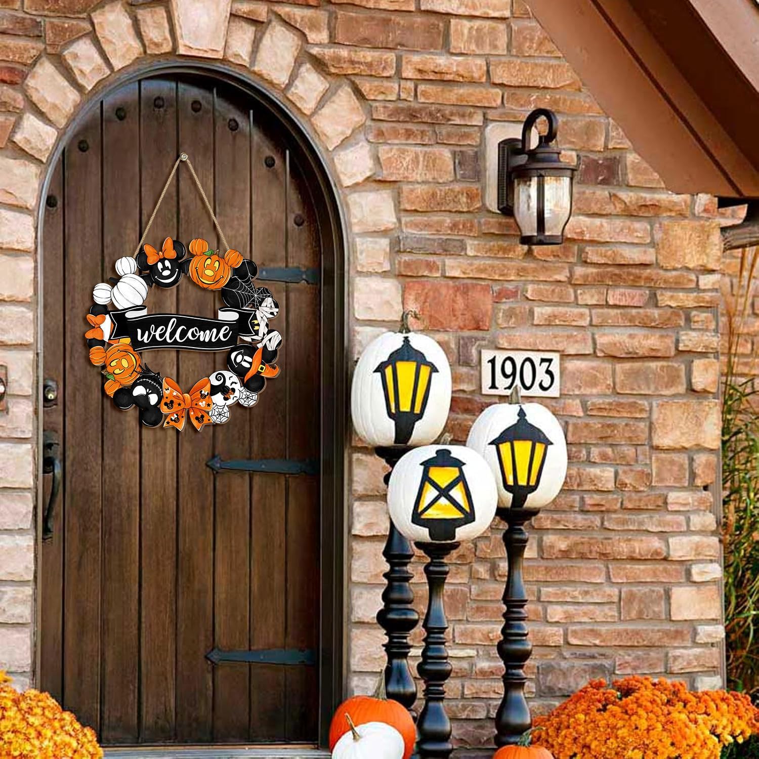Cute Halloween Mouse Wreath Door Welcome Sign