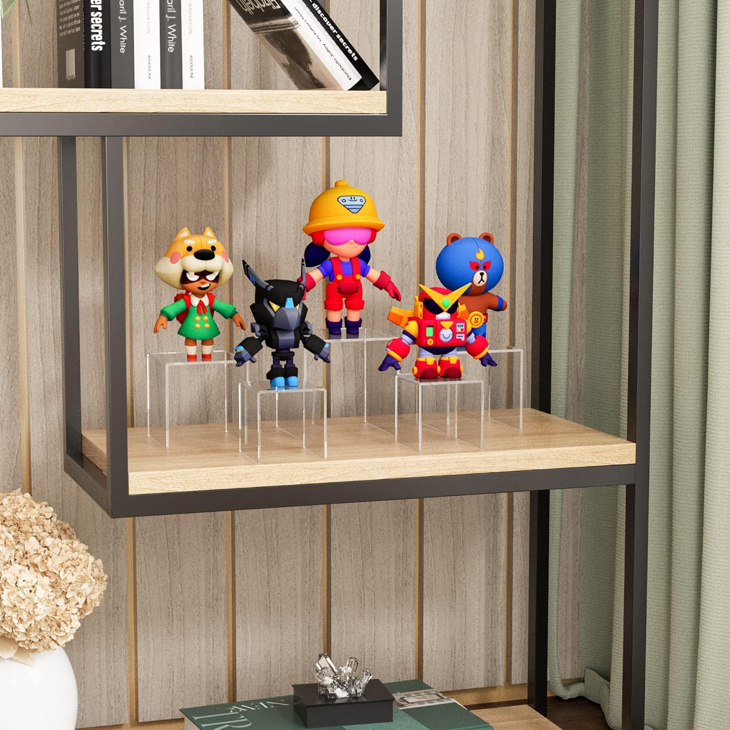 Square Acrylic Shelf Risers 3pcs - Clear Display Stand for Collectibles