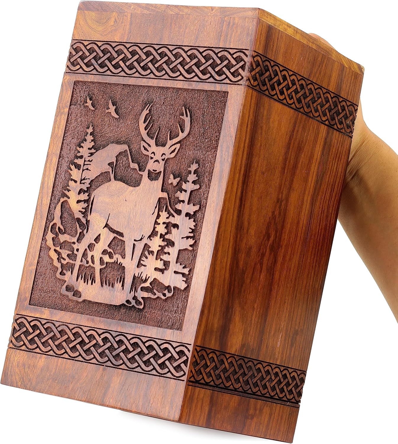 Wooden Deer Urn Handcrafted Rosewood Decorative Urn for Ashes