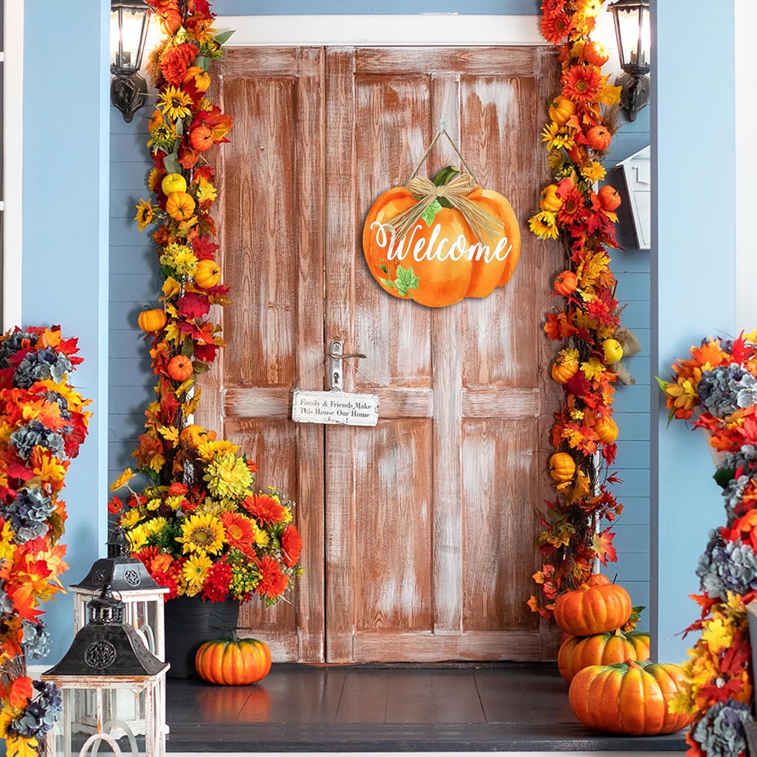 Wooden Pumpkin Welcome Door Sign 12x106 Inches