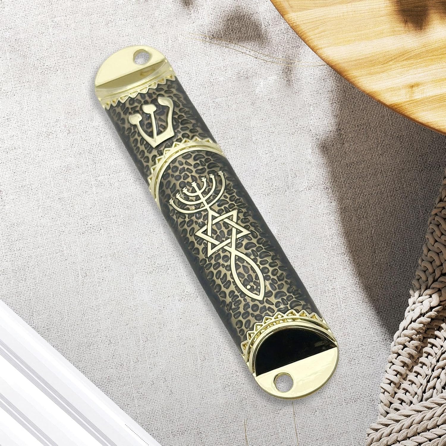 Jewish Mezuzah Case 16cm Unique Design Alloy Black