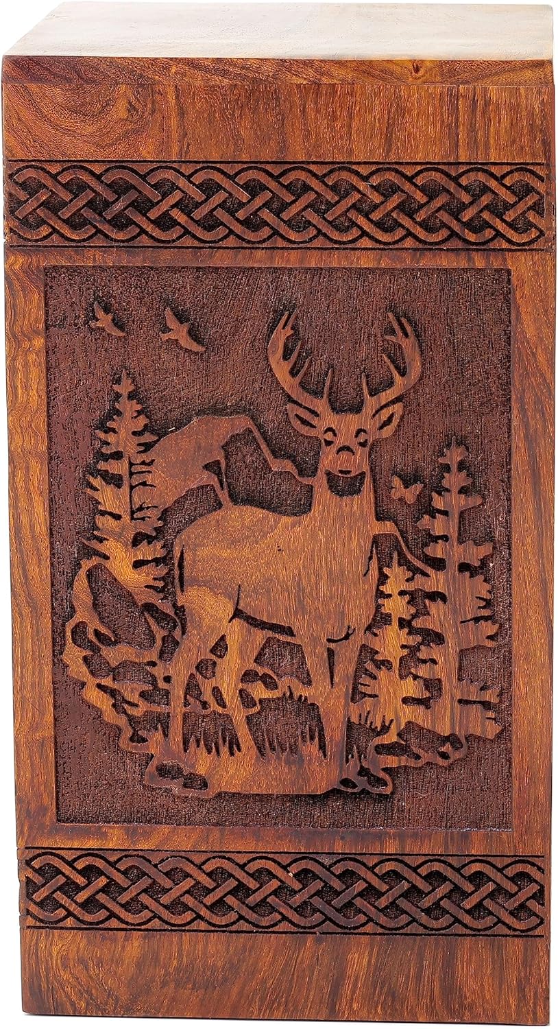 Wooden Deer Urn Handcrafted Rosewood Decorative Urn for Ashes