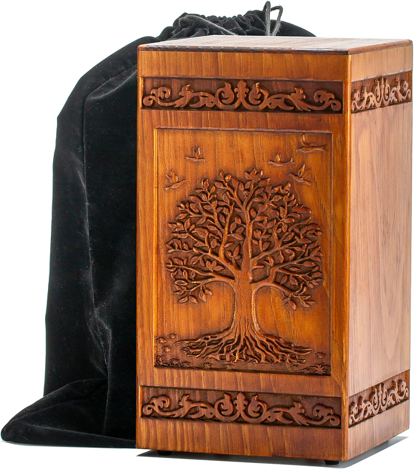 Tree of Life Wooden Urn for Human Ashes - 250 lbs Capacity