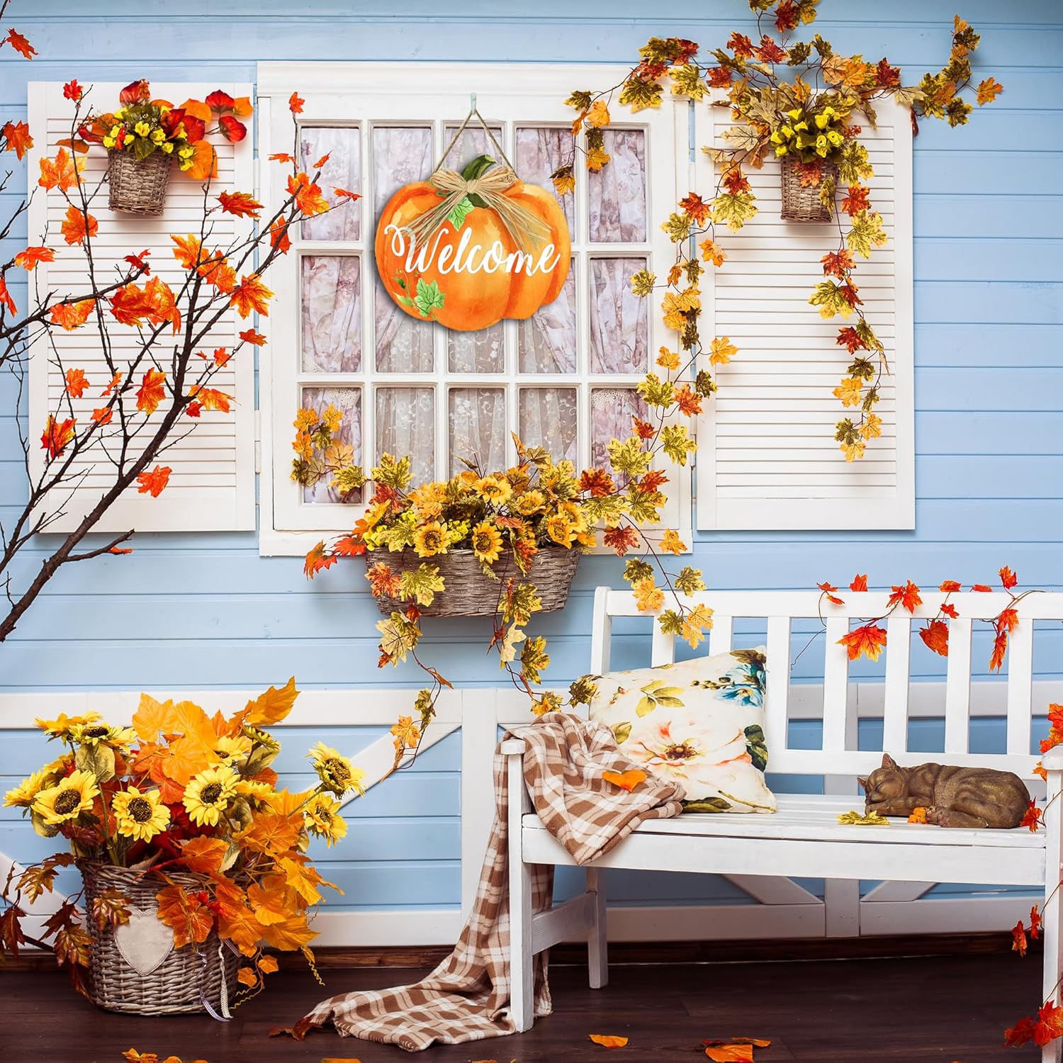 Wooden Pumpkin Welcome Door Sign 12x106 Inches