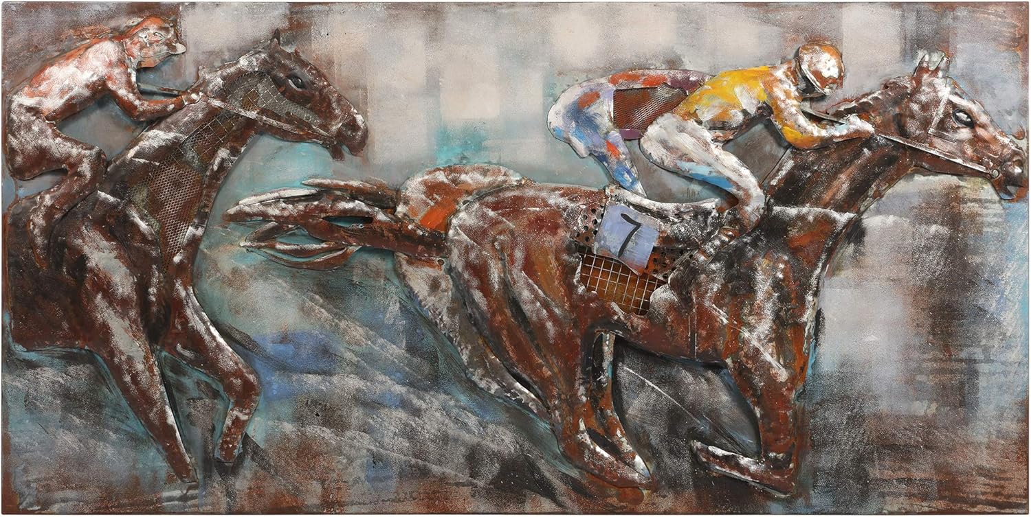 Race Day Primo Mixed Media Hand Painted Wall Sculpture