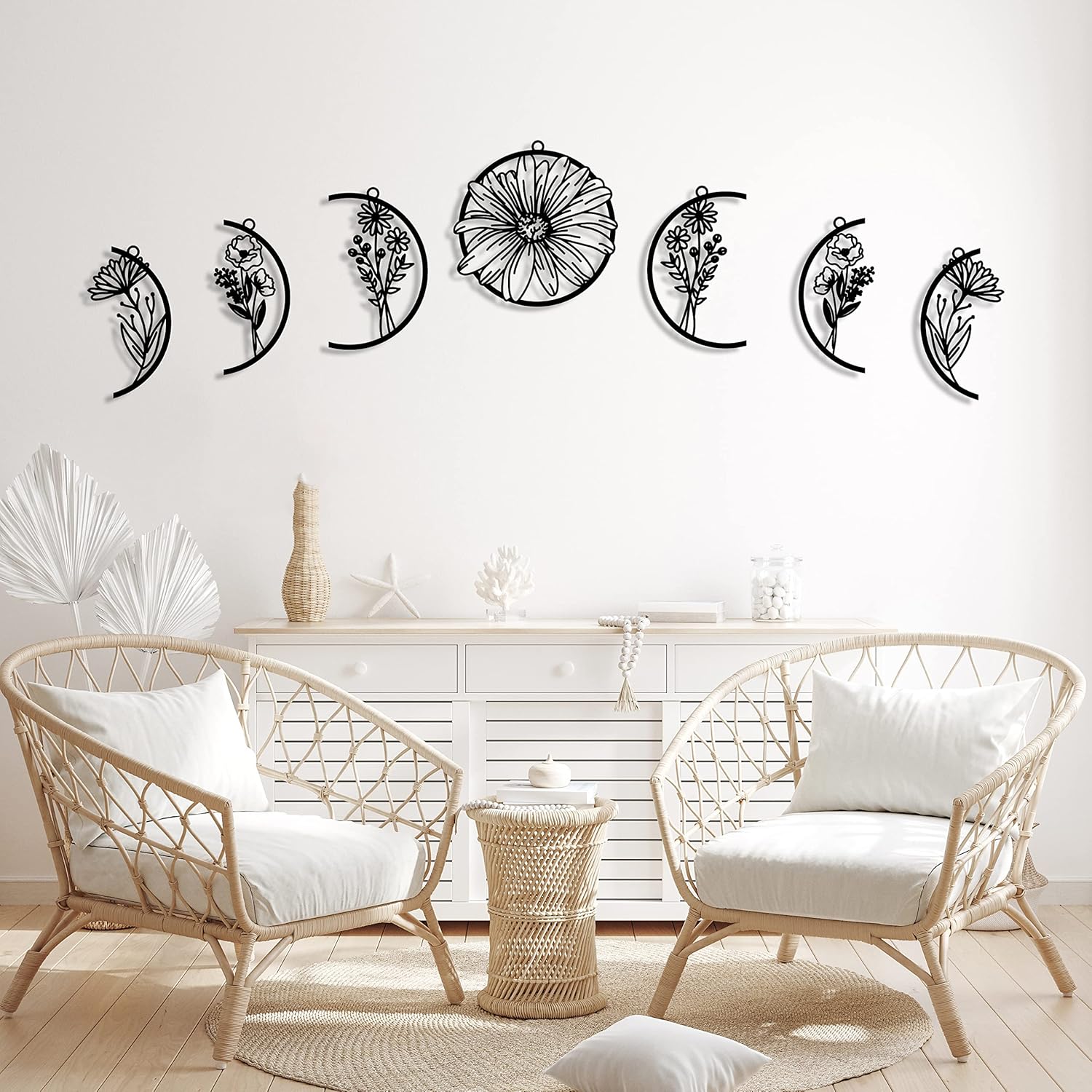 Moon Flower Metal Art Wall Sculpture Black