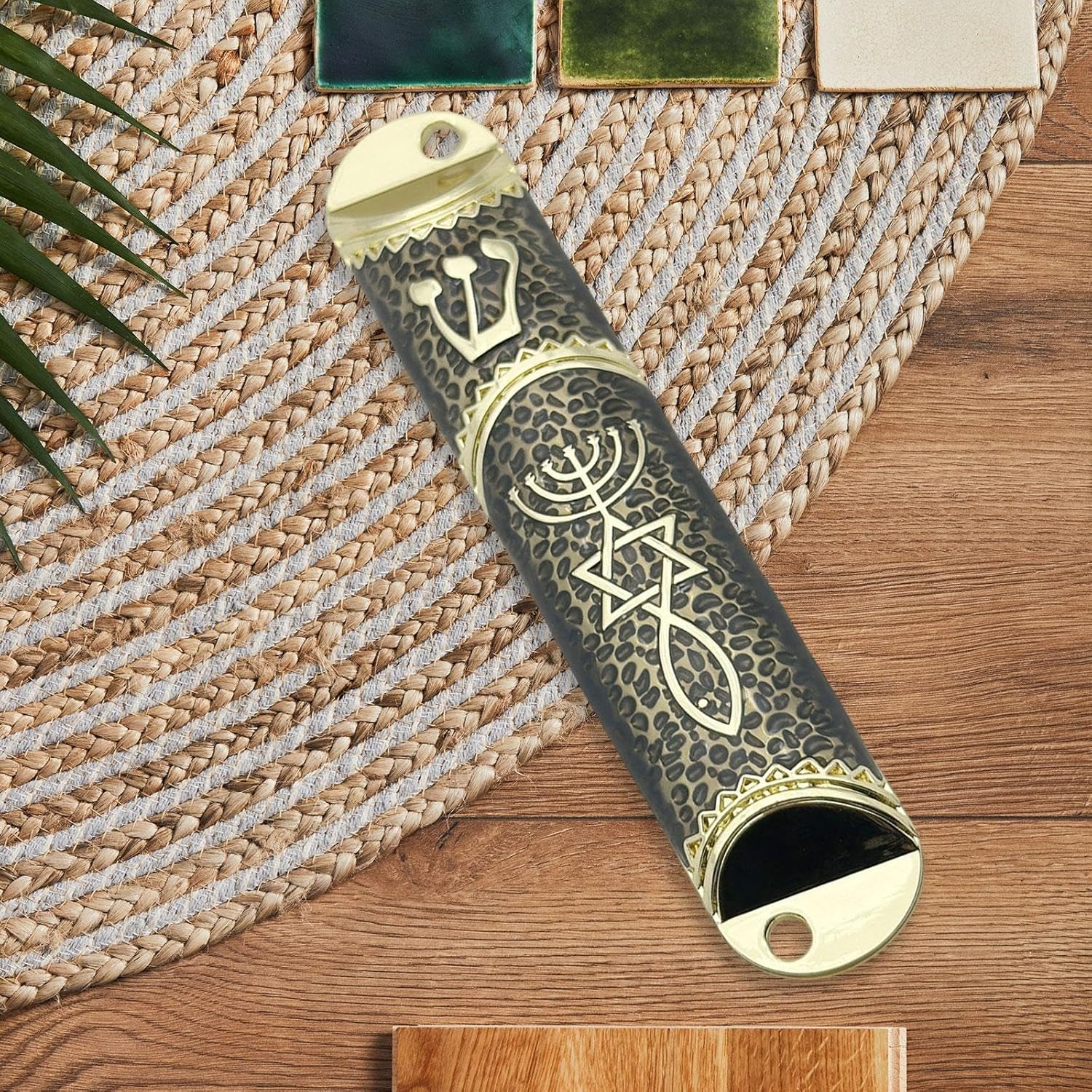 Jewish Mezuzah Case 16cm Unique Design Alloy Black