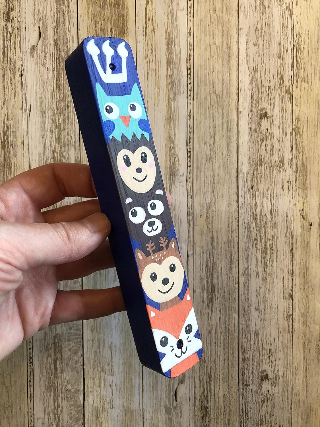 Lea Joelle Mezuzah Scroll Case Blue Woodland Animals