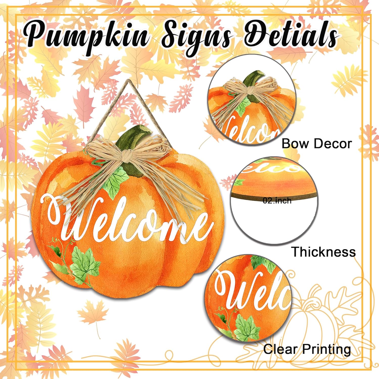 Wooden Pumpkin Welcome Door Sign 12x106 Inches