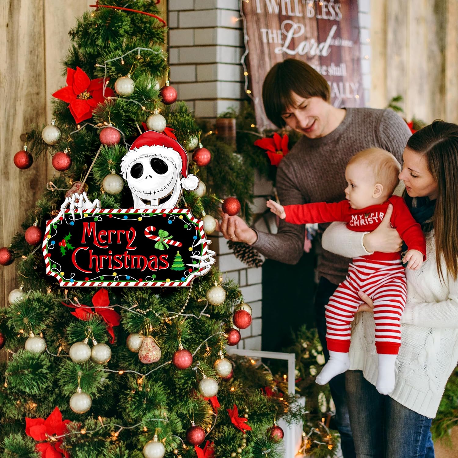 Funny Christmas Door Sign with Skeletal Santa