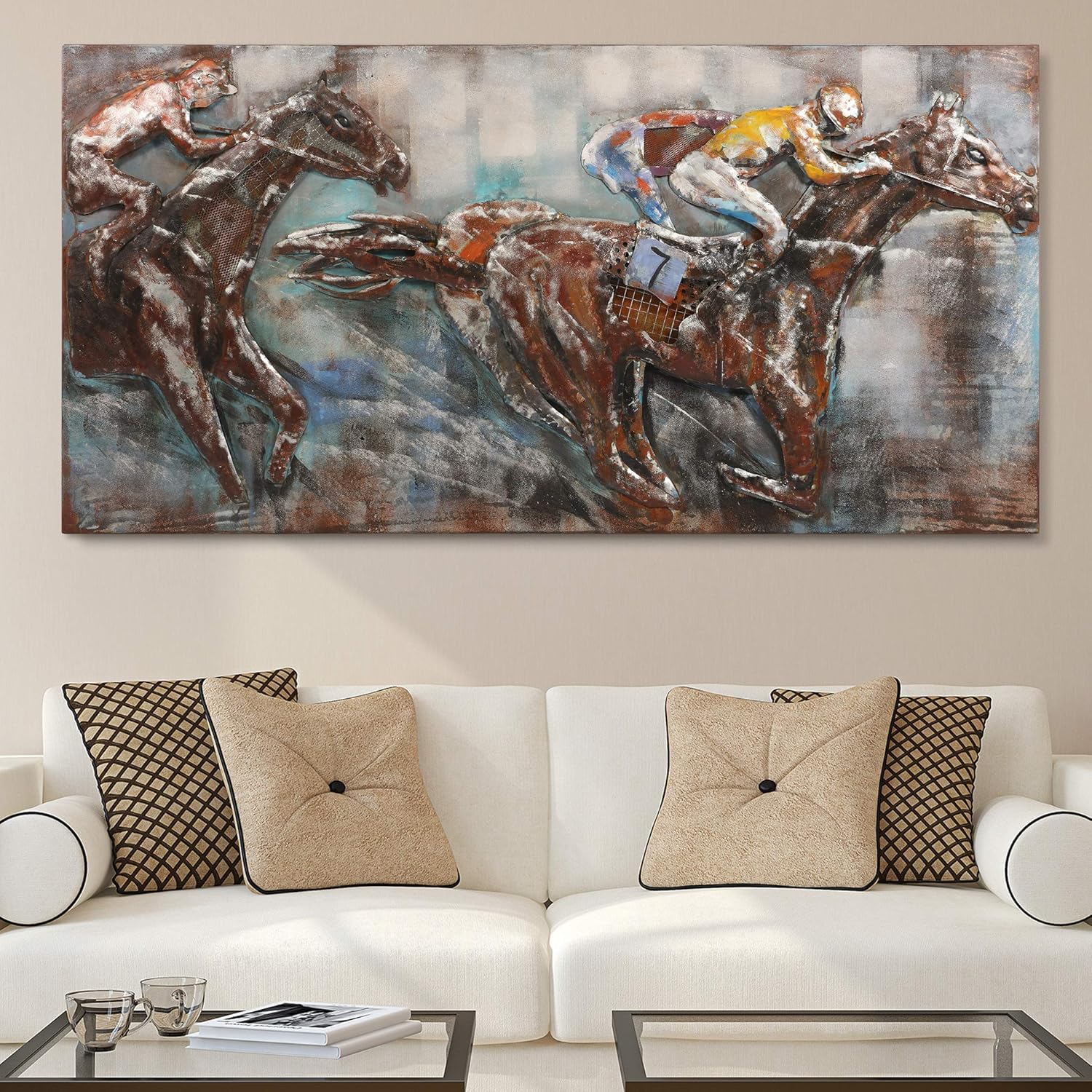 Race Day Primo Mixed Media Hand Painted Wall Sculpture