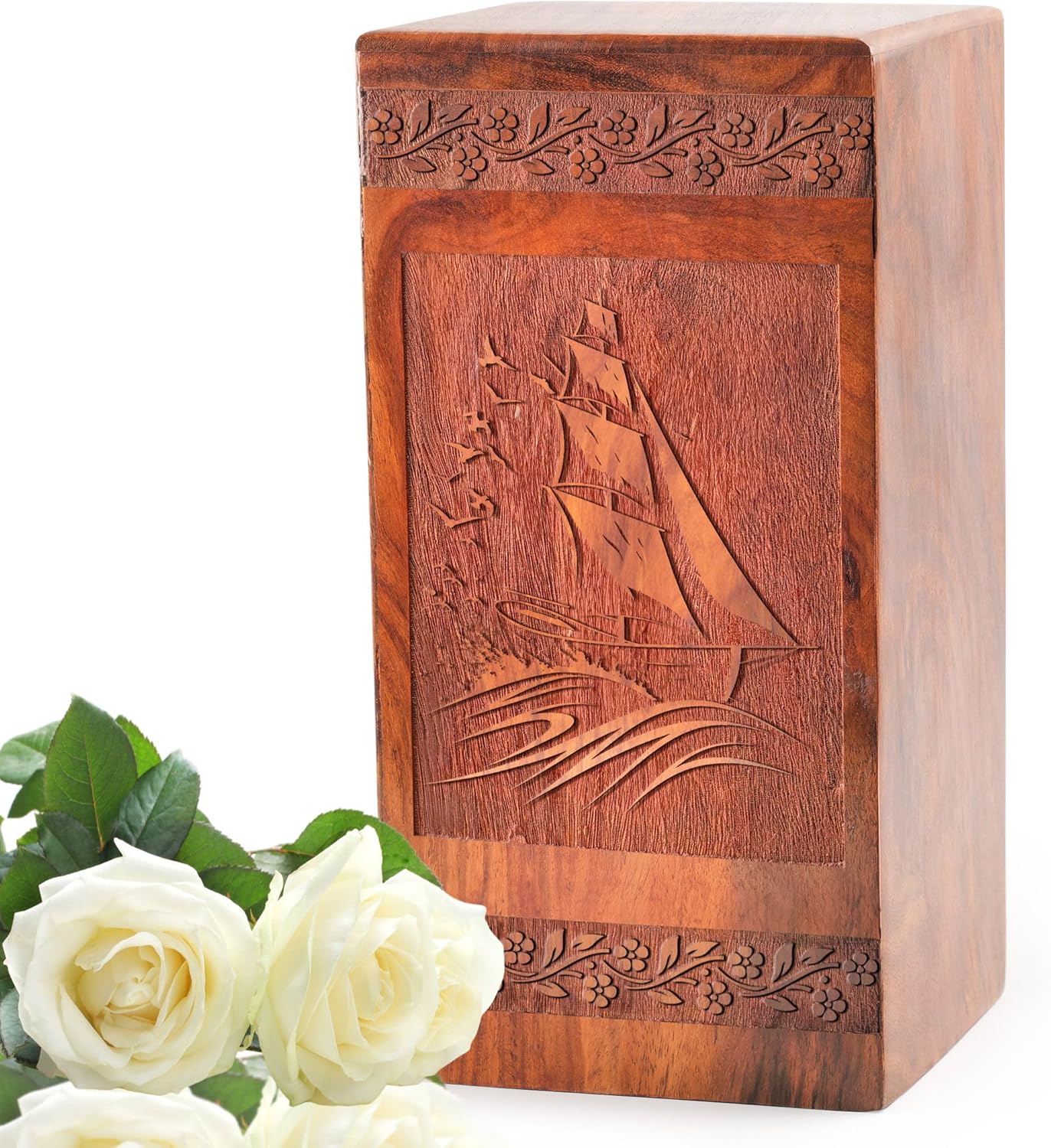 Handmade Wooden Urn Sailboat - Small Ashes Urn for Home or Burial