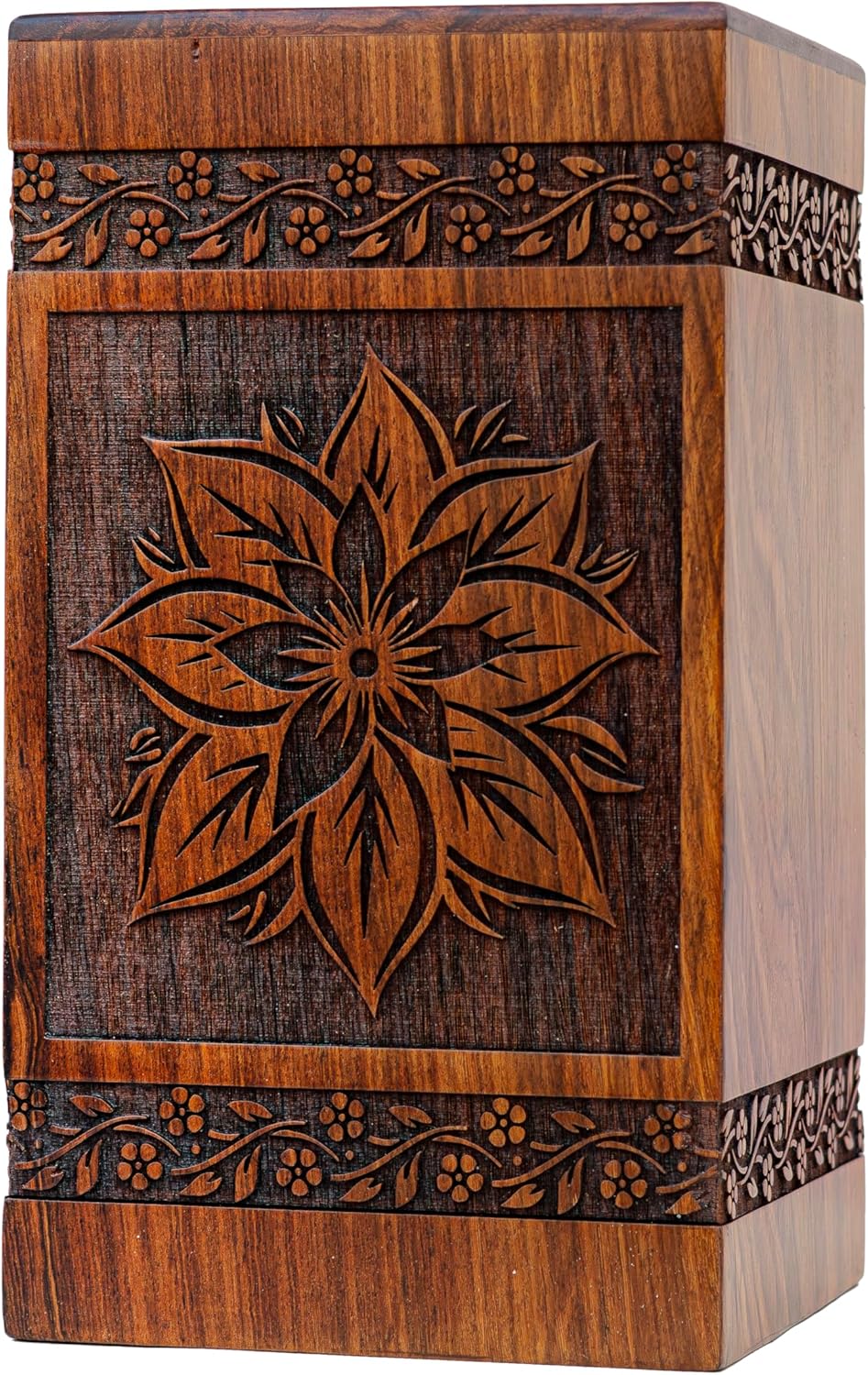 Premium Wooden Urn - Floral Design for Humans and Pets