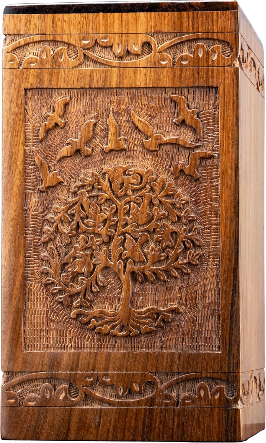Tree of Life Wooden Cremation Urn Box for Human and Pet Ashes