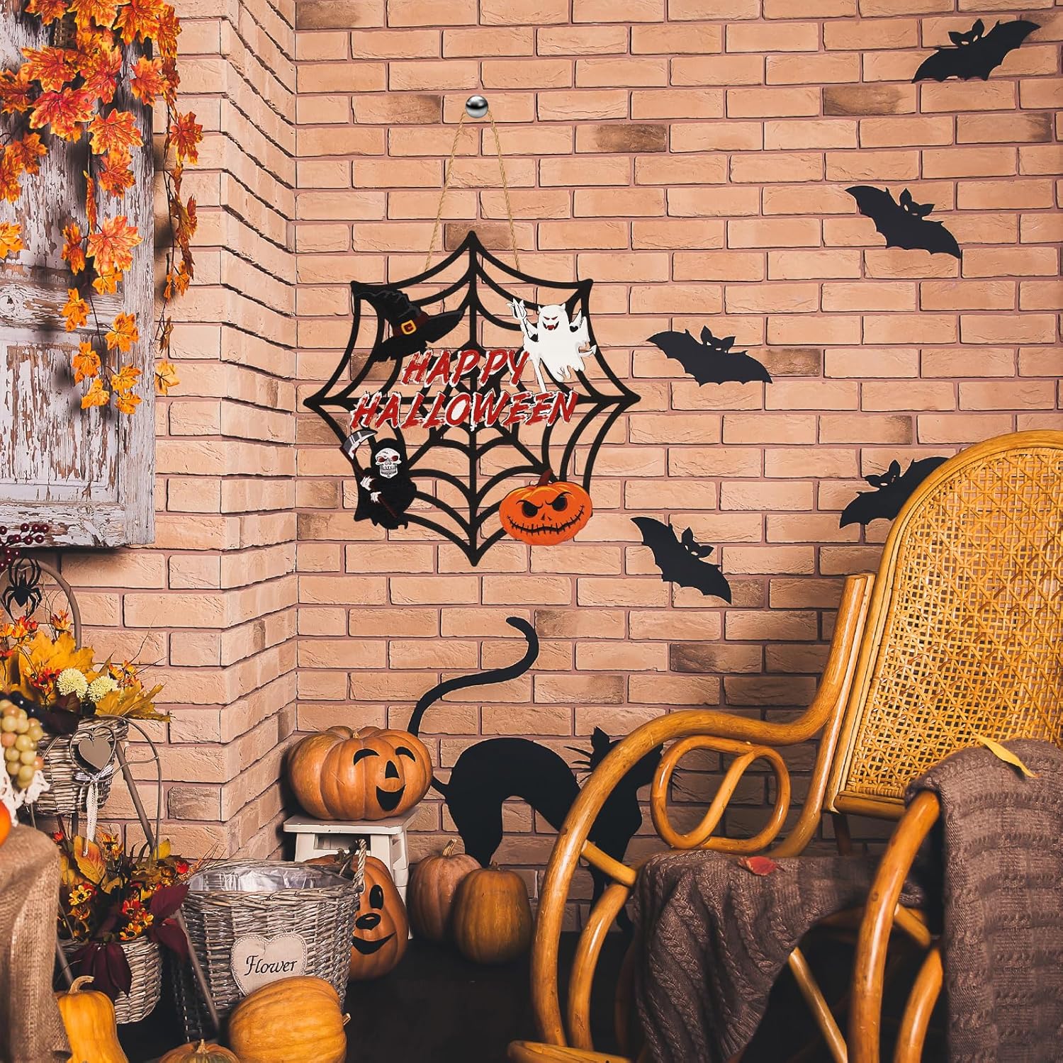 2PACK Halloween Door Sign with Spider Web and Pumpkin Design