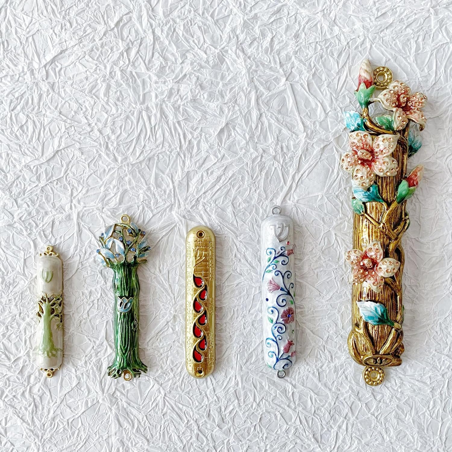 Hand Painted Mezuzah with Enamel Design and Scroll