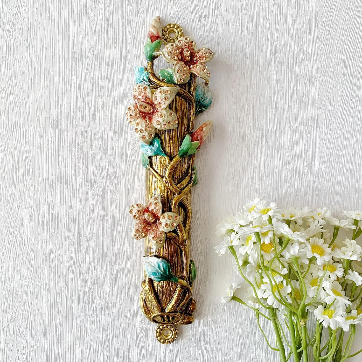 Hand Painted Mezuzah with Enamel Design and Scroll