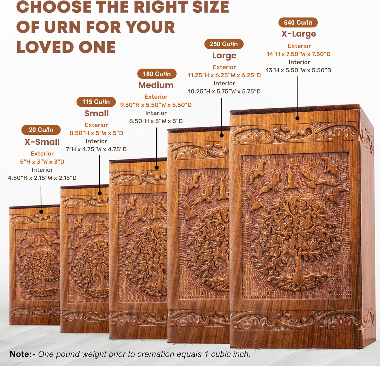 Tree of Life Wooden Cremation Urn Box for Human and Pet Ashes