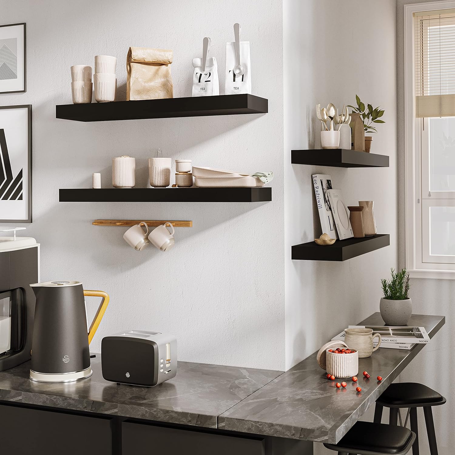 BAMEOS Floating Shelf Set L24xW6 Black