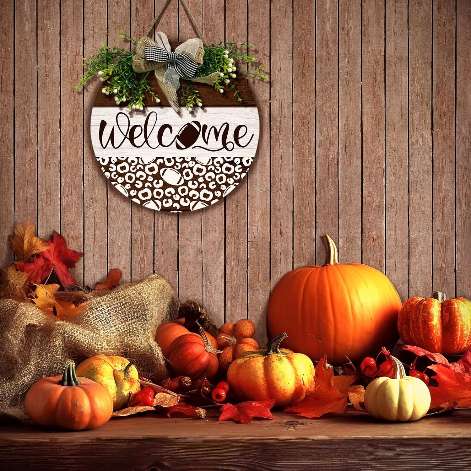 Wooden Football Welcome Sign 12x12 Inches